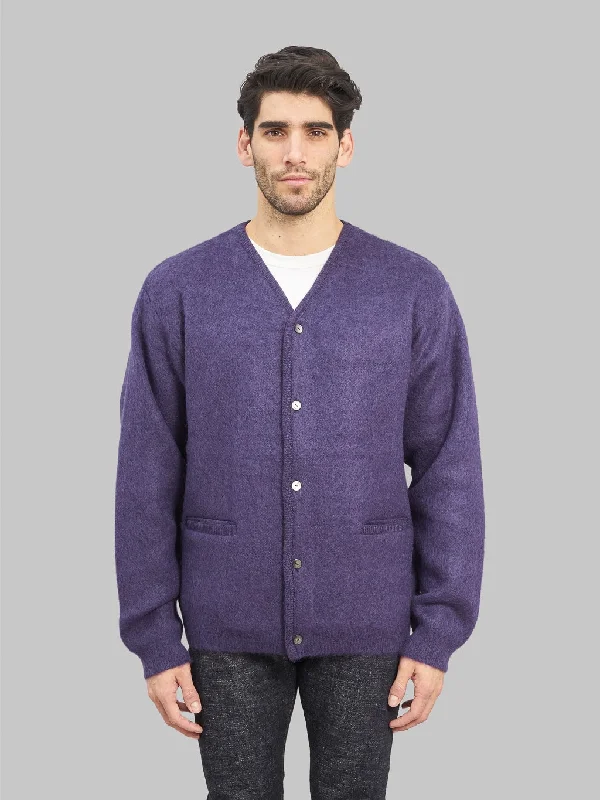 Men's Sweaters with High-Low HemlinesTrophy Clothing Mohair Knit Cardigan Dark Purple