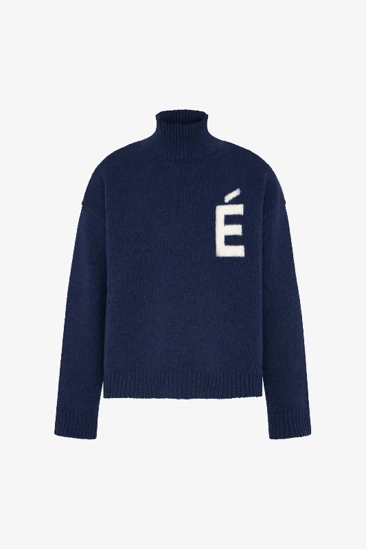 Men's Sweaters with Hooks and LoopsTURTLE NECK NAVY