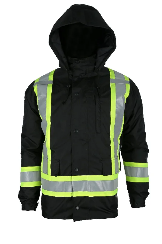 Men's Coats for Mild WeatherViking Men's Handyman® Waterproof Class 1 Hi-Vis 7-in-1 Hooded Rain Jacket_Black