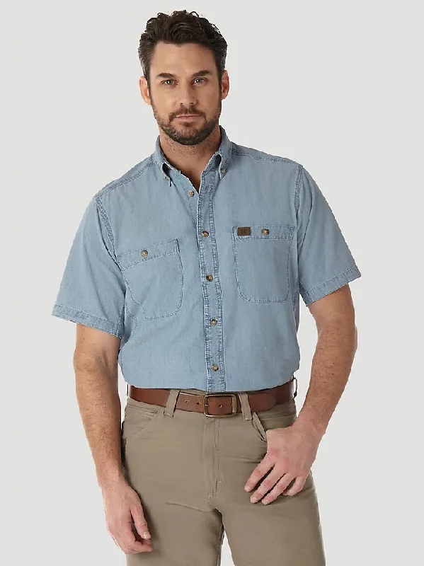 Men's Shirts with Roll-Up SleevesWrangler Men's Chambray Short Sleeve Work Shirt