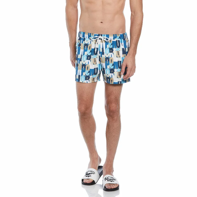 Allover Multi Color Logo Print Swim Short