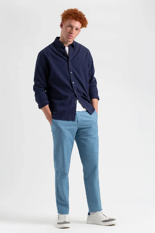 Men's Pants with Contrast StitchingBeatnik Oxford Slim Taper Garment Dye Chino - Dusty Blue