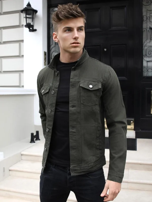 Men's Coats with VentilationAlberta Denim Jacket - Khaki Green