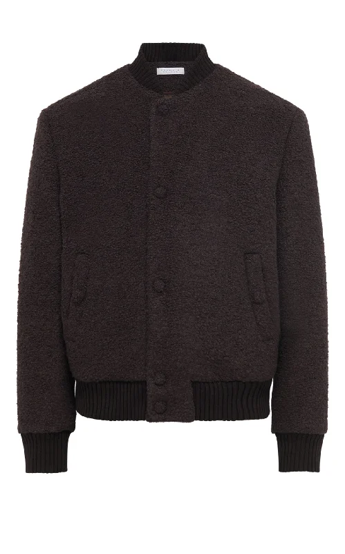 Men's Coats for Formal EventsBrandon Bomber in Chocolate Recycled Cashmere Boucle