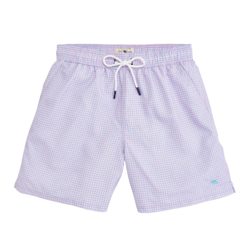 Micro Gingham Swim Trunk - Rose Shadow