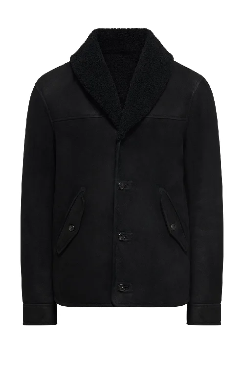 Trendy Men's Anorak JacketsPilot Jacket in Black Shearling