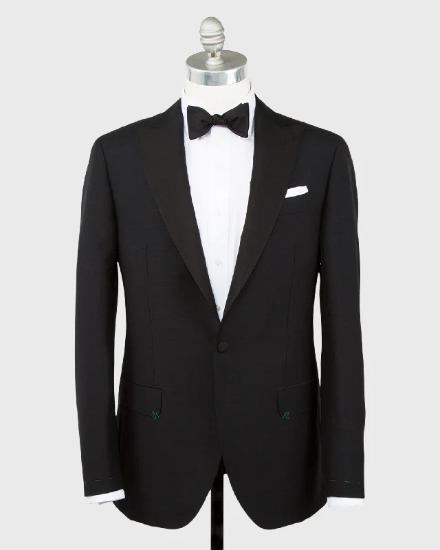 Men's Coats for WalkingKincaid No. 3 Peak Lapel Tuxedo in Black Wool Mohair with Silk Grosgrain Trim