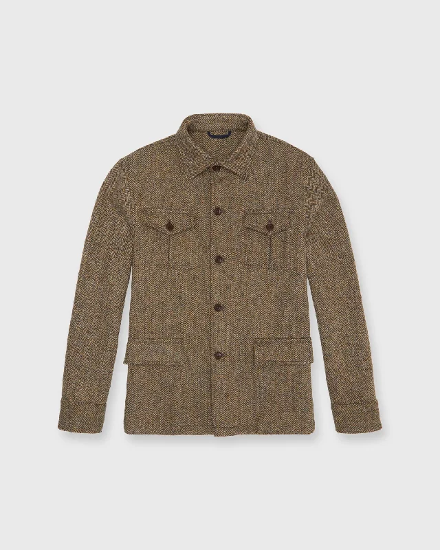 Affordable Men's Winter CoatsMilitary Jacket in Wheat/Chocolate Herringbone Harris Tweed