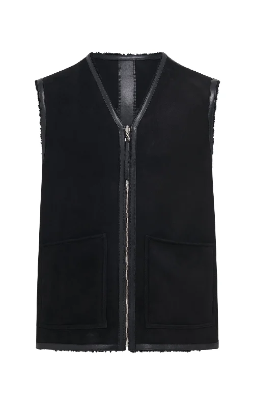 Versatile Men's Pea CoatsSnowdon Reversible Vest in Black Shearling