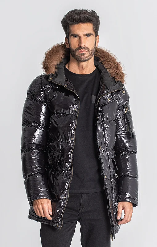 Men's Coats with Adjustable HemsBlack iD Glossy Coat