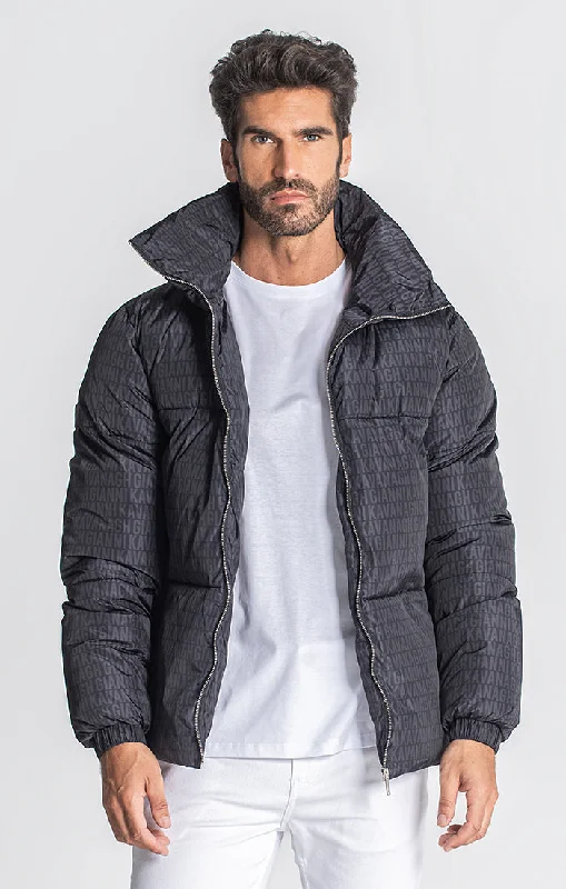 Men's Coats with LiningBlack Typo Puffer Jacket