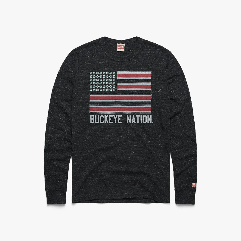 Patterned Men's Hawaiian ShirtsBuckeye Nation Flag Long Sleeve Tee