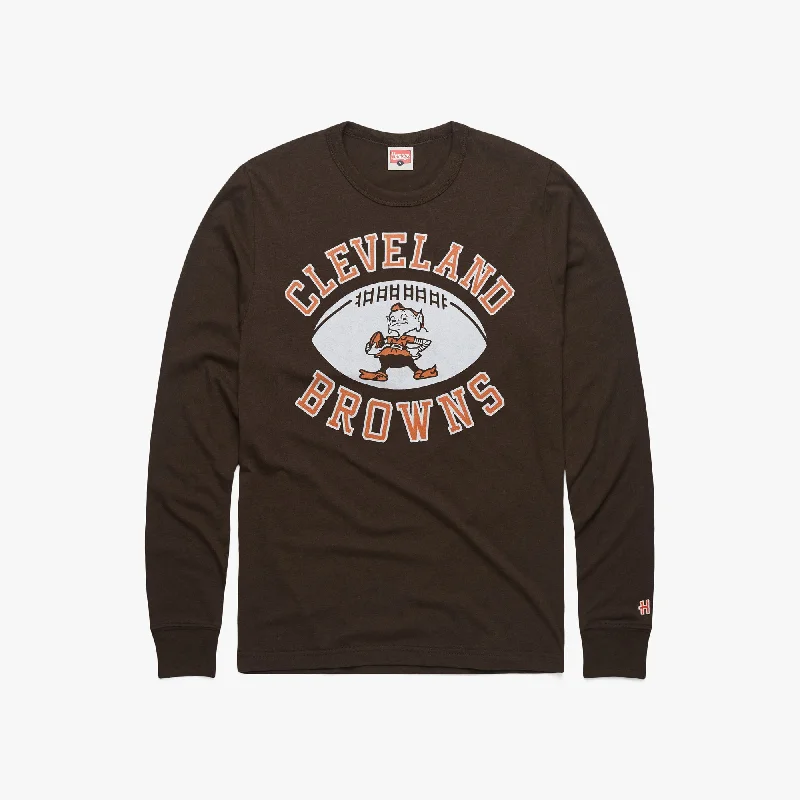 Men's Shirts with Ruffled HemlinesCleveland Browns Pigskin Long Sleeve Tee