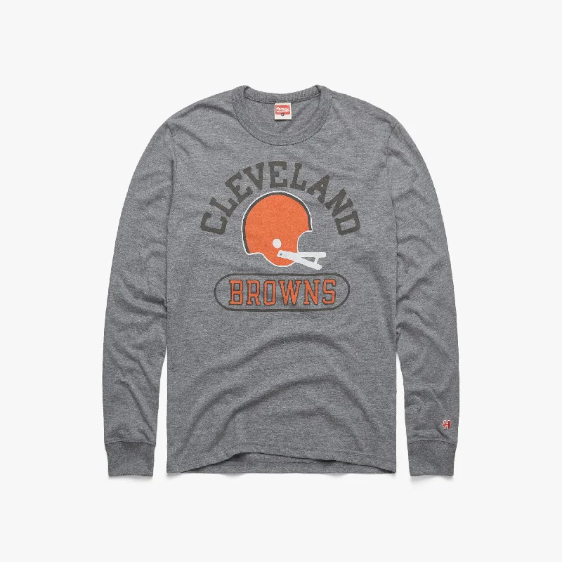 Men's Shirts for CampingCleveland Browns Throwback Helmet Long Sleeve Tee