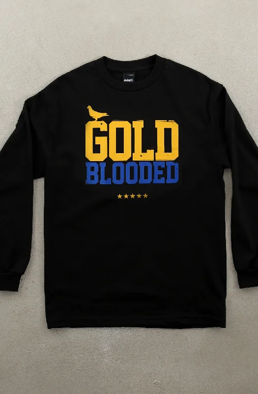 Men's Shirts with Hidden PocketsGold Blooded (Men's Black/Royal Long Sleeve Tee)