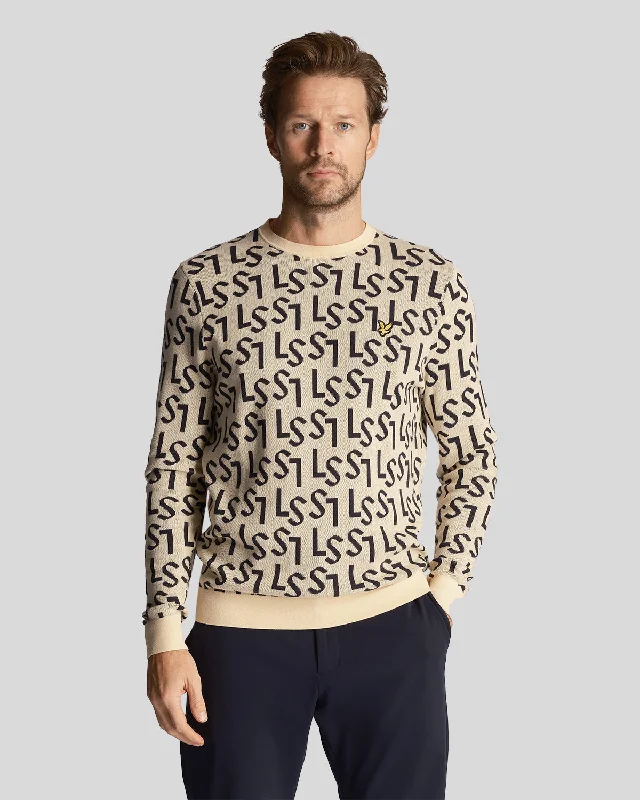 Athletic-Cut and Stretchable Men's SportswearGolf Monogram Knitted Crew Neck Jumper