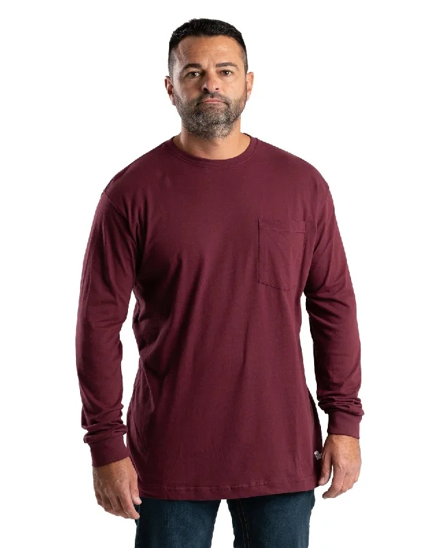 Men's Shirts with Asymmetrical HemlinesHeavyweight Long Sleeve Pocket T-Shirt (Maroon)