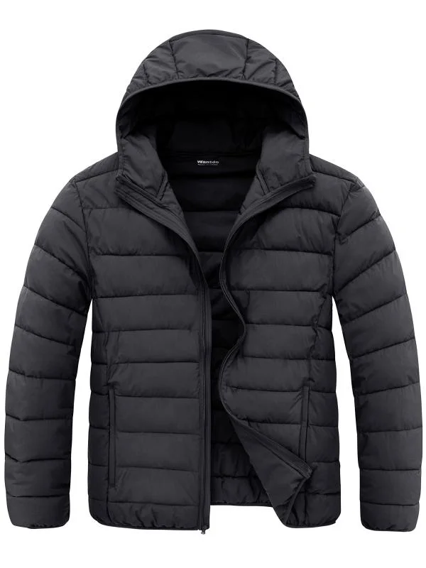 Waterproof Men's ParkasMen's Big and Tall Lightweight Puffer Jacket Plus Size Quilted Warm Winter Coat with Hood Recycled Fabric