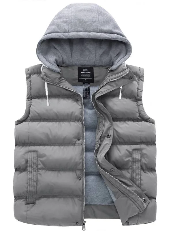 Men's Coats for Short MenMen's Big and Tall Puffer Vest Plus Size Gilet Winter Jacket with Detachable Hood Recycled Polyester