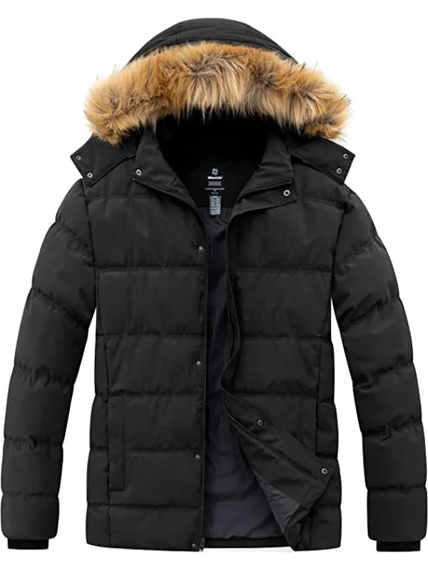 Men's Coats with ZippersMen's Big & Tall Warm Winter Coat Plus Size Puffer Jacket with Removable Fur Hood Recycled Fabric