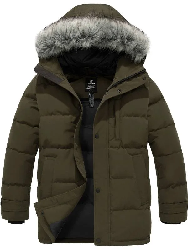 Men's Coats for HikingMen's Winter Jacket Warm Puffer Jacket Snow Coat with Faux Fur Hood