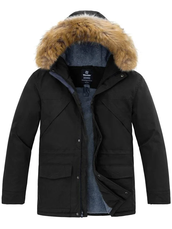 Classic Men's Trench CoatsMen's Warm Winter Coat Insulated Parka Padded Puffer Jacket with Removable Faux Fur Hood