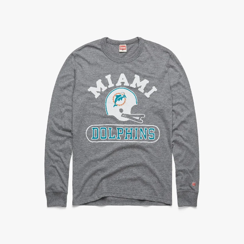 Men's Shirts with Custom MonogramsMiami Dolphins Throwback Helmet Long Sleeve Tee