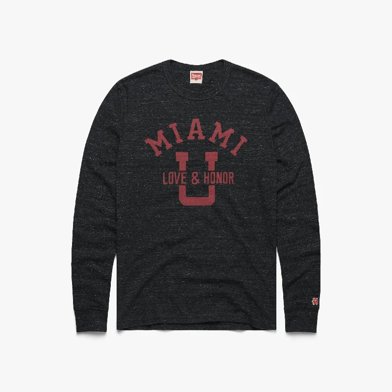 Striped Men's TopsMiami U Love And Honor Long Sleeve Tee