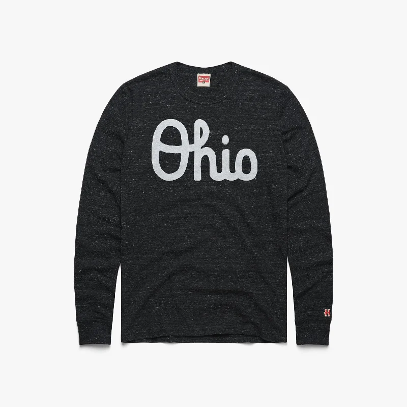 Warm Men's Fleece-Lined TopsScript Ohio Long Sleeve Tee