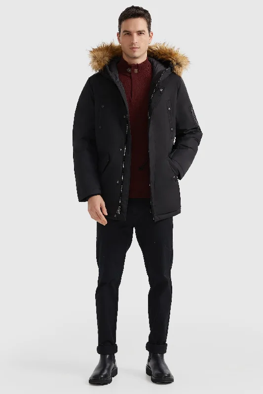 Men's Coats with Flannel LiningWater-Resistant Down Coat with Faux Fur Hood